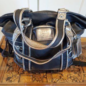 Black & Silver Leather Coach Poppy Handbag - This is a Genuine Coach bag!